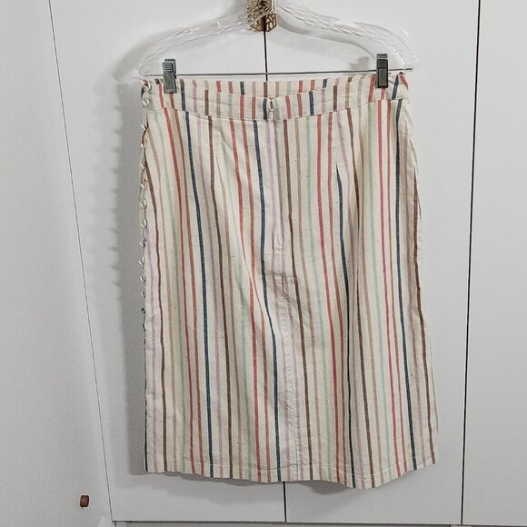 Madewell Flecked Rainbow Striped Skirt Size 8 Multicolor Button Slit - Picture 2 of 5